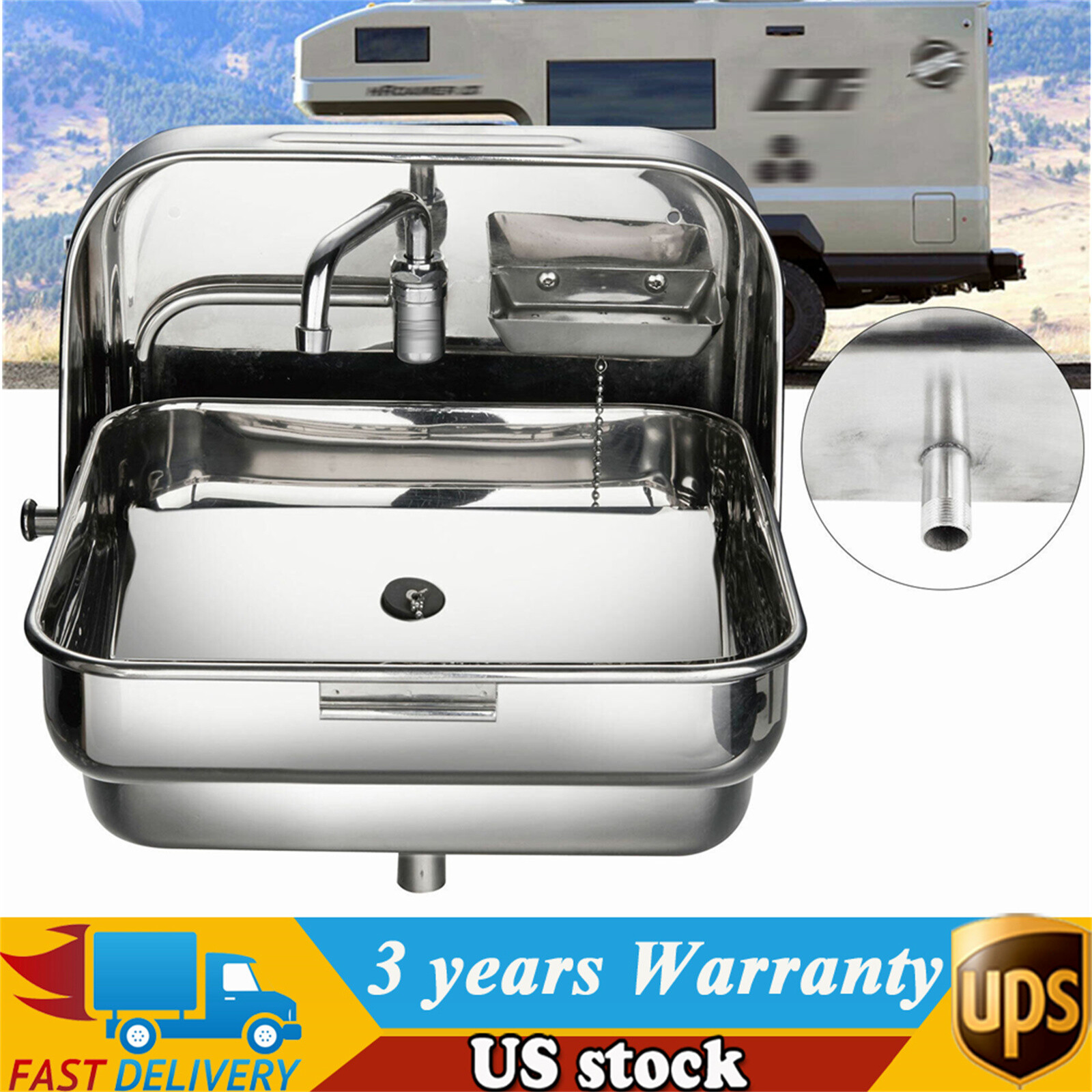 for Caravan Boat RV 304 Stainless Steel Folding Portable Sink With Sink Faucet