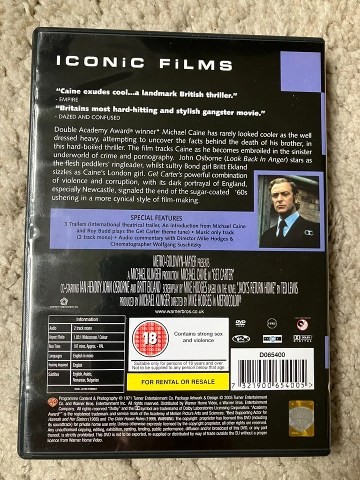 GET CARTER DVD PAL R2 MICHAEL CAINE MIKE TED ROY JACK'S RETURN HOME THE & A *VG* - Image 2 of 3