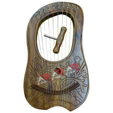 Lyre Harp 10 Metal Strings Rosewood 4 Bird Free Bag + Tuning Key Scottish AAR
