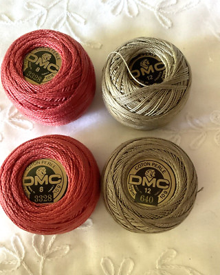 DMC Cotton Perle Thread Lot of 4 Size 8 & 12 Made in France Assorted Colors New