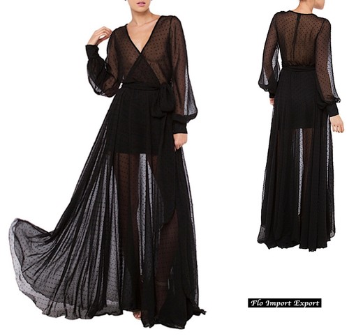 Vestito Donna Abito Lungo Chiffon Trasparente Pois Woman Maxi Dots Dress  110279 | eBay
