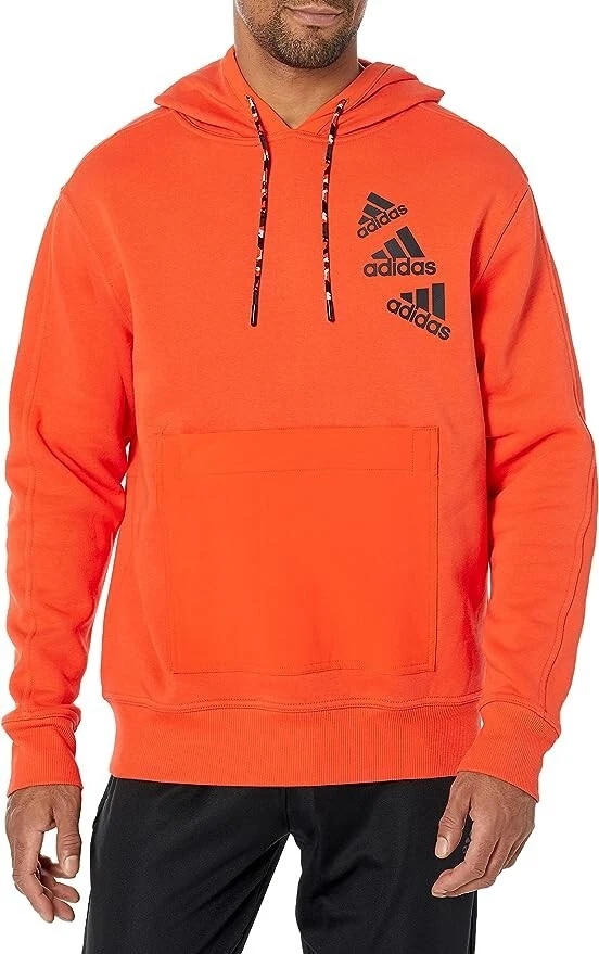 NEW MENS L adidas Essentials Brandlove Hoodie ORANGE BLACK Large HL9385 Q4 BL HD
