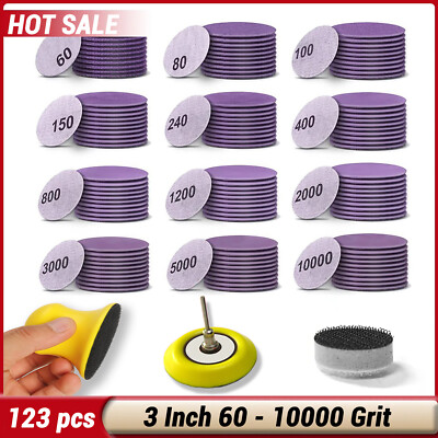123x 3inch Hook Loop Sanding Discs 60-10000 Grit for Drill Wet Dry Sandpaper Pad