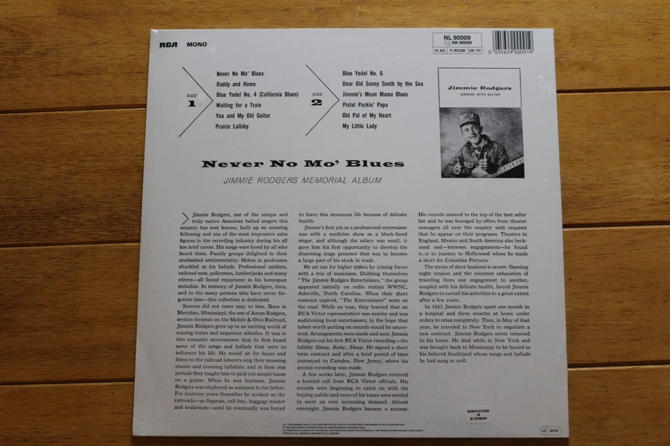 NEVER NO MO BLUES - JIMMIE RODGERS MEMORIAL ALBUM LP MONO [NEW SEALED] IMPORT - Image 2 of 4