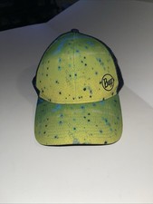Buff Snap Back Hat - Yellow Green Speckled , Blue Mesh NWOT BUFFS Boxed Shipping