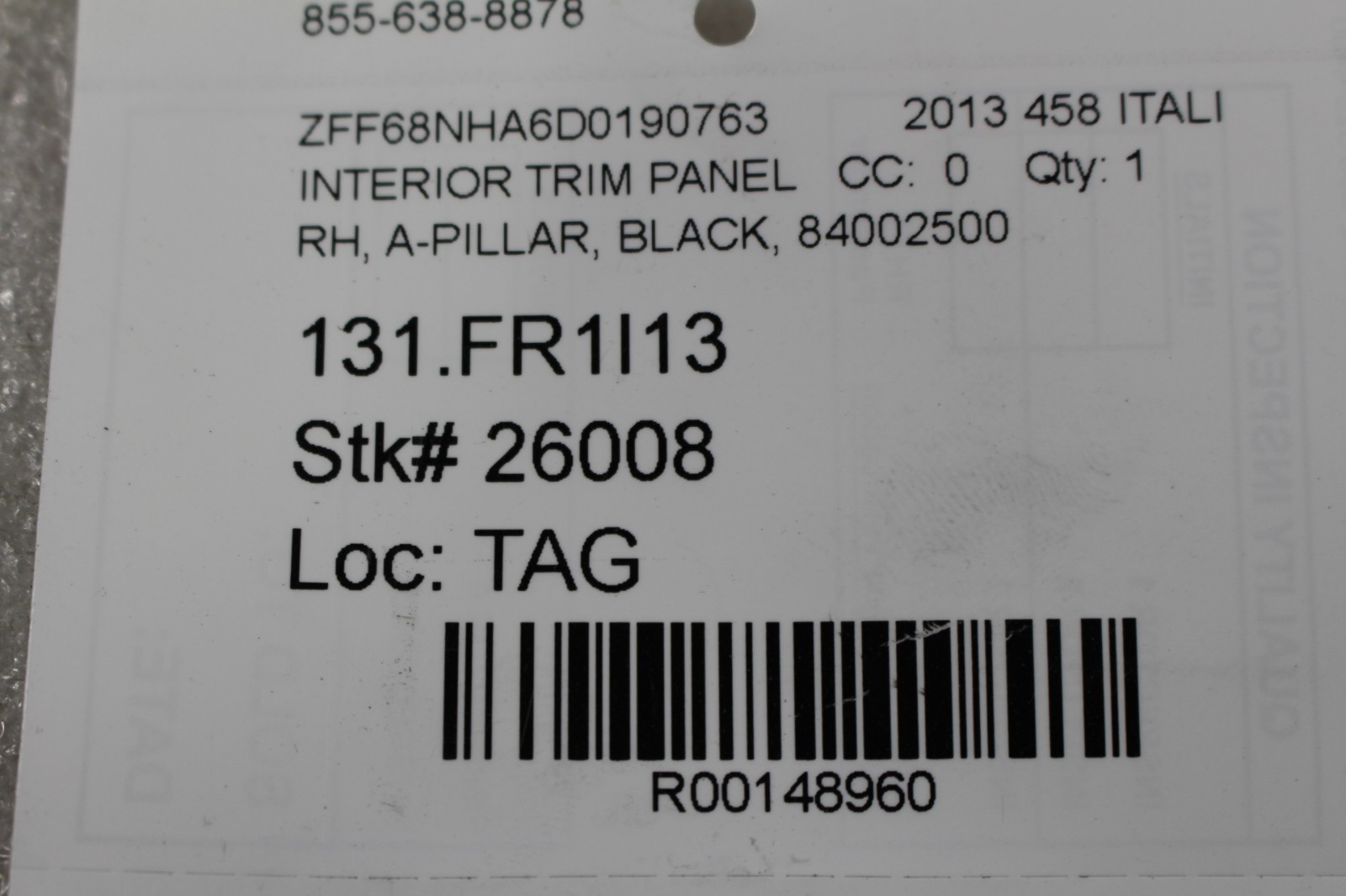 Ferrari 458 Italia Right Trim panel Black P/N 84002500