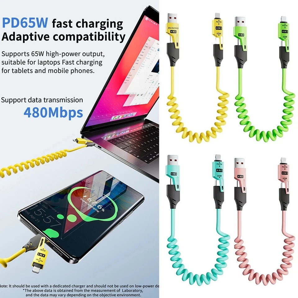 4 in 1 Multi USB C to iPhone Charging Cable Fast Charger Cord for Apple CarPlay - Image 2 of 4