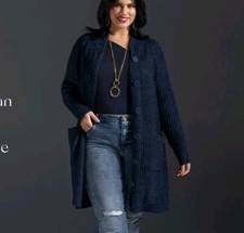 CAbi NWOT Trail Cardigan 4276 Medium Navy Blue Cotton Blend Button Up Sweater