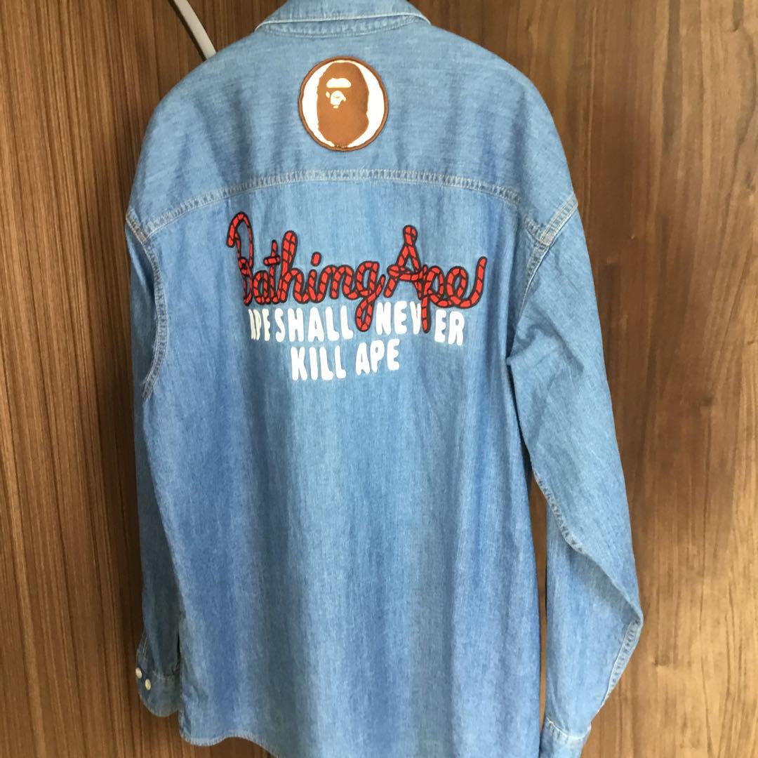 BAPE Back Logo Long Sleeve Denim Shirt in Blue 40773