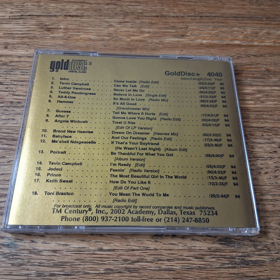 TM Century Gold Disc 4040 CD R&B Radio Broadcast Luther Vandross Prince Jodeci Foto 2 de 4
