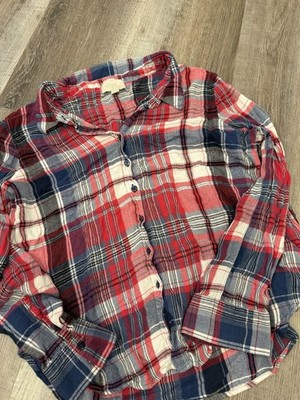 OLIVE AND OAK WOMEN CASUAL LOUNGE FLANNEL PLAID SHIRT TOP XXL