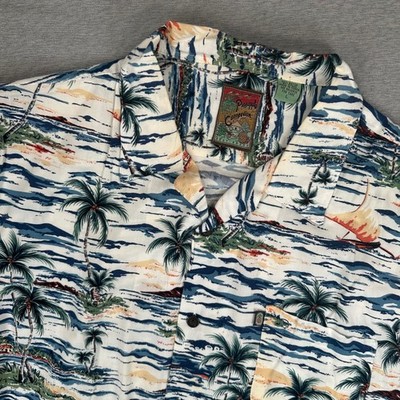 Pineapple Connection Hawaiian Shirt Mens L (Fits 2XL) Rayon Tropical Palm Tree