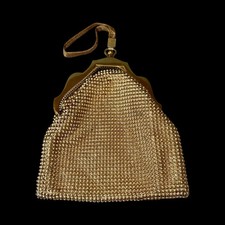 Vintage Whiting Davis Gold Mesh Evening Bag Purse Wristlet 1940s Art Deco