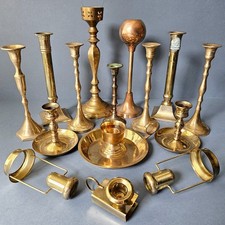 Assorted Lot of 15 Vintage Brass Taper Candlestick Candleholders (As-Is)