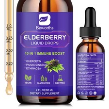 Elderberry Liquid Drops 2oz   Black Elderberry Extract 3000mg Immune Support