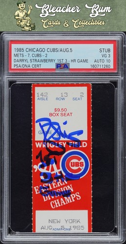 8/5/85 Cubs vs Mets Ticket Darryl Strawberry 1st 3-HR Game PSA 3 Auto 10 - Pop 1