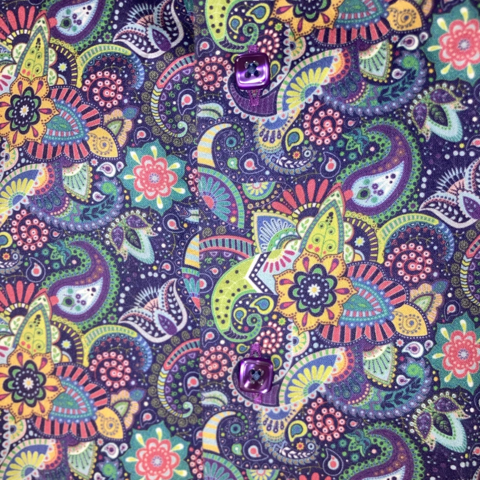 Camisa Axxess Para Hombre L Paisley Flora Manga Larga Vestido Abotonado Foto 3 de 4