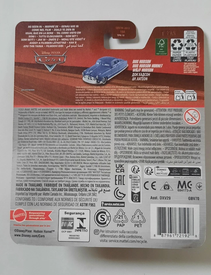 NUOVA CARS Disney pixar DOC HUDSON in confezione chiusa HORNET Mattel maclama - Immagine 2 di 4