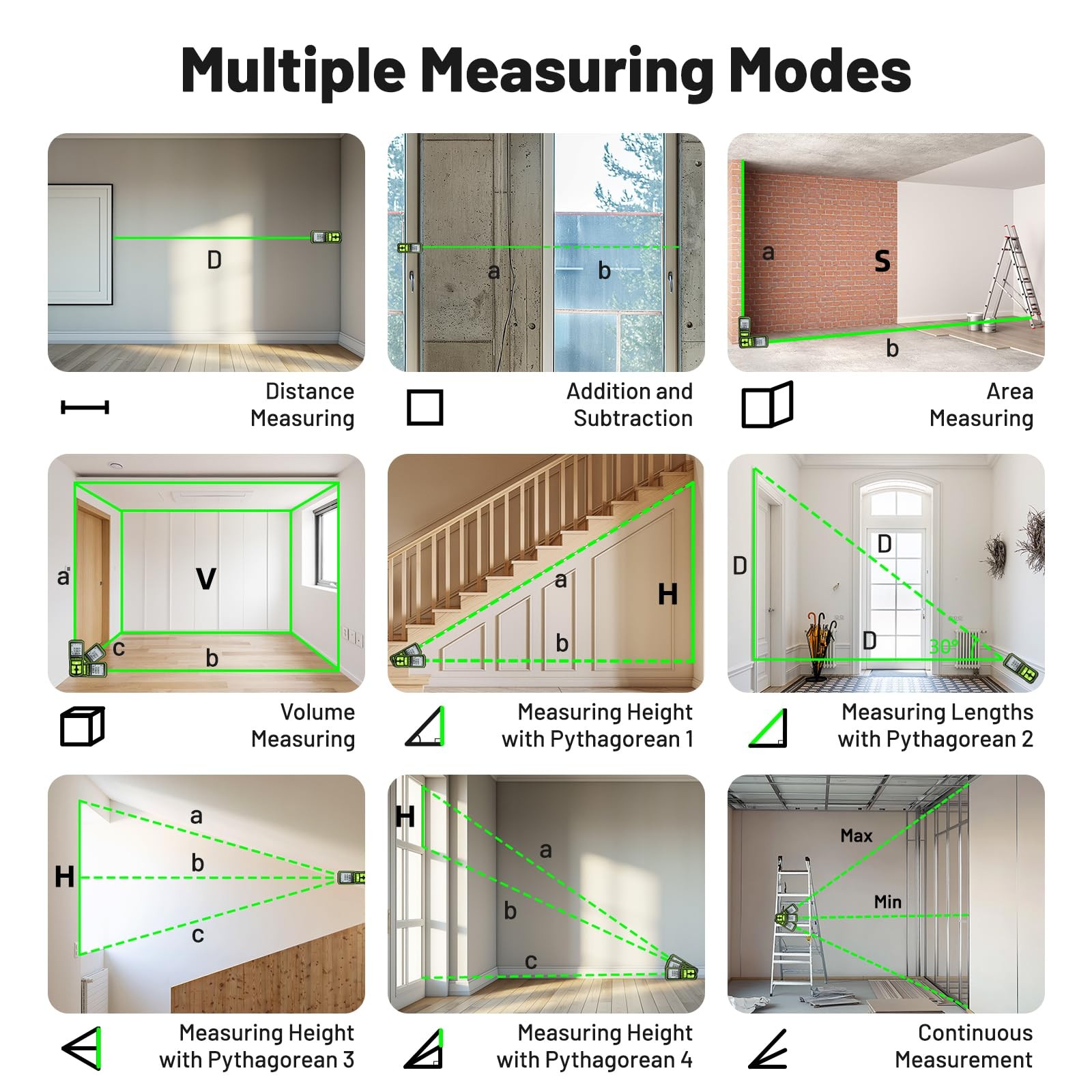 Professional Green Laser Measuring Tool 196ft, Digital Rechargeable Laser Dis...
