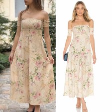 ZIMMERMANN IRIS DRESS SHIRRED BODICE LINEN FLORAL PRINT MAXI SIZE 0 AU 8 US 10