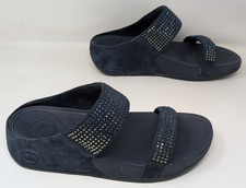 FitFlop Flare Rhinestone Slides Sandals Women Blue Suede Slip On Comfort Size 8