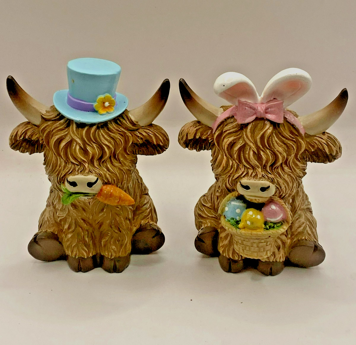 HOBBY LOBBY 2026 EASTER  BOY AND GIRL HIGHLAND COWS BUNNY EARS BASKET SET OF 2