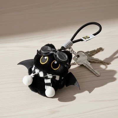YOSIDA Authentic Scarf Pilot Little Black Cat Plush Keychain   Birthday Gift