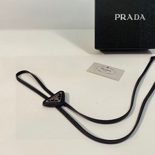 Authentic PRADA Saffiano Leather Bolo Tie Black Unisex Style