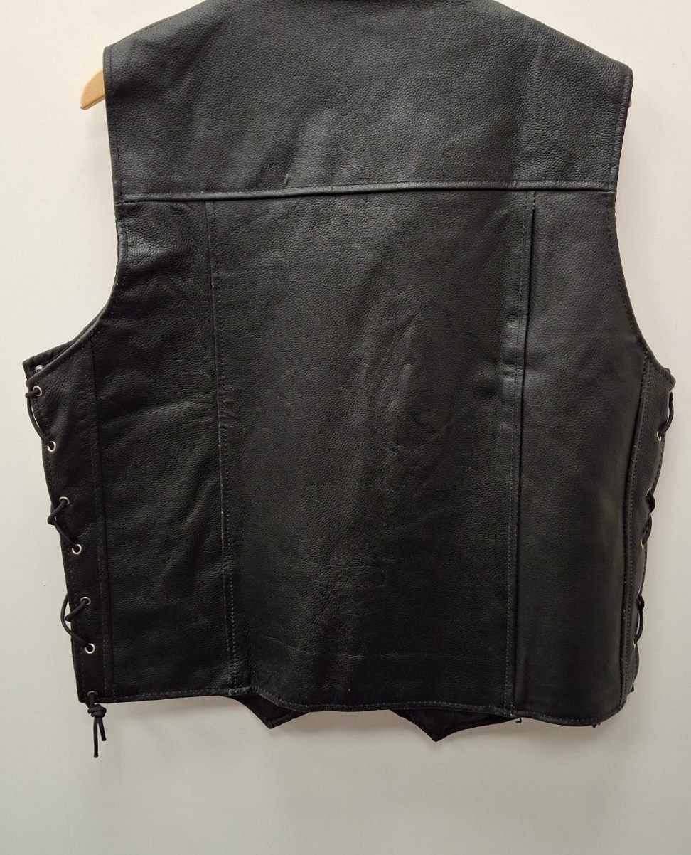 Alpha Cycle Gear Men's Black Size XL Leather Motorcycle with Side Laces Vest