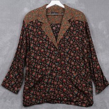 CAROLE LITTLE VTG 90s Paisley Mixed Print Button Up Jacket Rayon Cottagecore 12