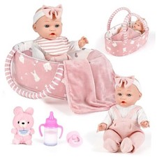 12'' Baby Doll Playset with Carrier Bassinet Bed, 11PCS Baby Doll Accessories