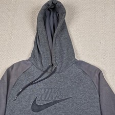 Vintage Nike Center Swoosh Hoodie Mens Medium Gray Logo Sweatshirt Y2K Athletic