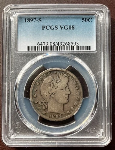 1897 S Barber Silver Half Dollar, PCGS VG-08, Affordable Key Date Coin.