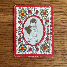 Vintage Valentine Card Boy Holding Heart Carrington Co Chicago Ill Made in USA