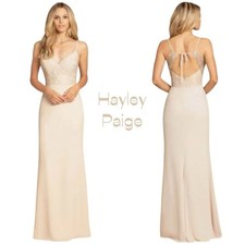 Hayley Paige Cream Lace Maxi Dress NWOT Size 10 Bridesmaid Evening Goddess