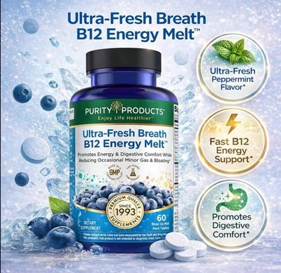 Ultra-Fresh Breath B12Energy Melts 1000 mcgMethylcobalamin+Zinc D3 & Biotin 60