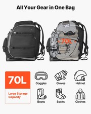 Ski Boot Bag, 70L, Snowboard Boots Travel Backpack for Men Women, with Waterpro