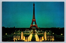Postal Francia París Torre Eiffel Vista Nocturna desde Trocadero TWA Cromo O186