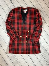 Vintage Worthington Womens Blazer, Sz 12, Red Tweed Plaid, Jewel-Toned, EUC 