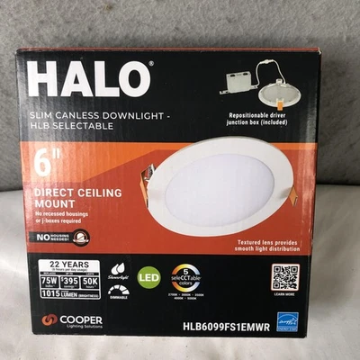 Halo 6" Slim Canless Downlight LED Ceiling Light White 5 CCT Selectable HLB6099 - Image 1 of 4
