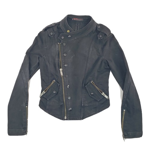 Guess Premium Black Denim Biker Jacket 