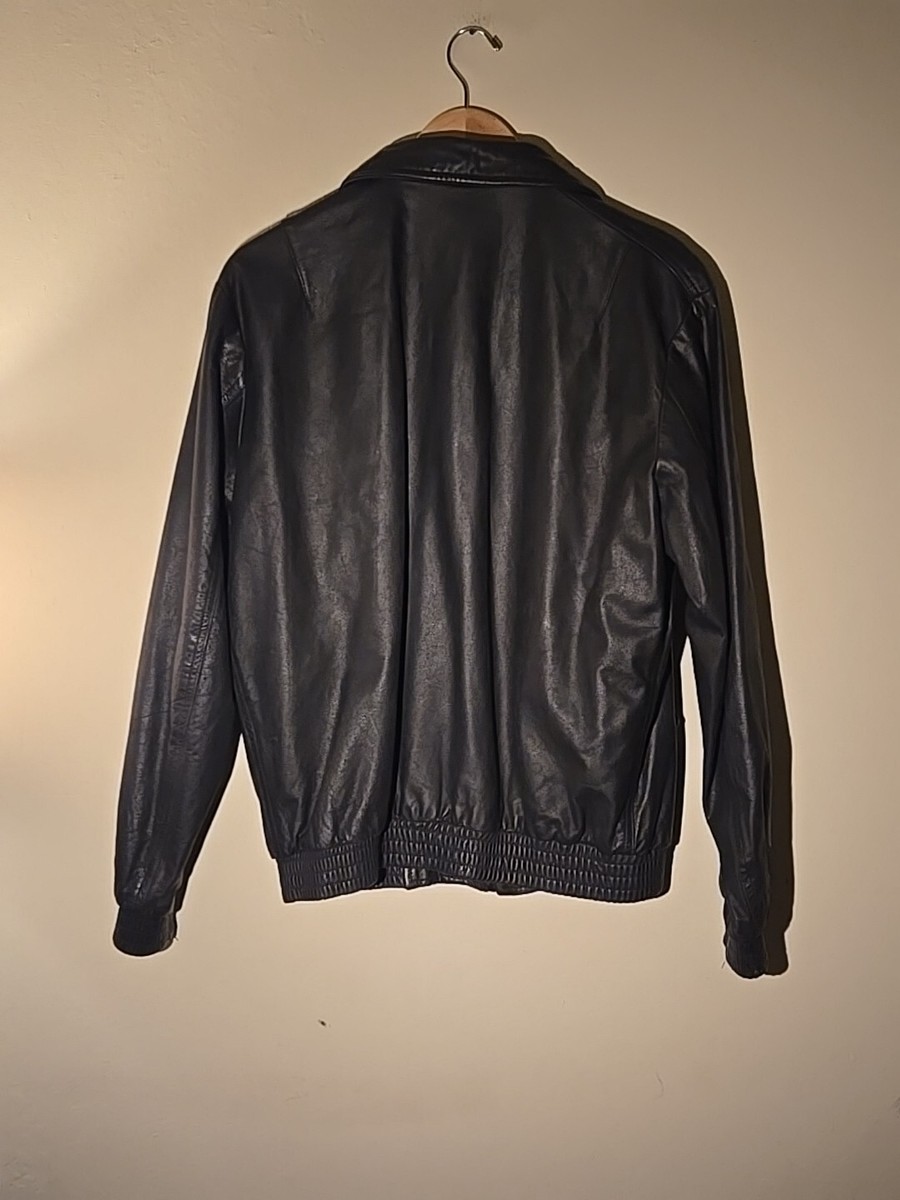 希少''90s short leather bomber jacket BLK Women Oversized Black Leather Bomber Jacket Vintage 90s Handmade