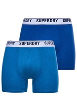 Superdry Mens 2 Pack Boxer Shorts Mid Length Double Pack Underwear Blue White