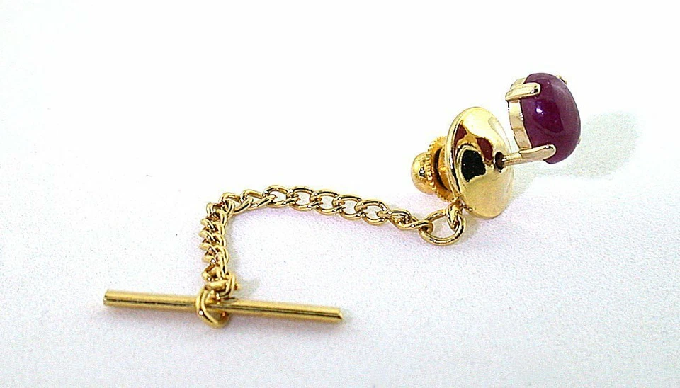 14Kt Yellow Gold 8x6 Oval Natural Ruby Cab Gemstone Gemstone Tie Tack EBSTT221 - Image 2 of 2