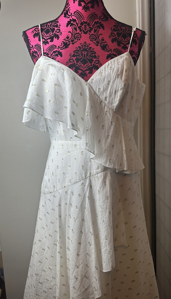 BCBGMAXAZRIA Ruffle Asymmetrically Cocktail Dress White W/ Gold Size: 8 NWT | eBay BCBGMAXAZRIA Ruffle Asymmetrically Cocktail Dress White W/ Gold Size: 8 NWT | eBay