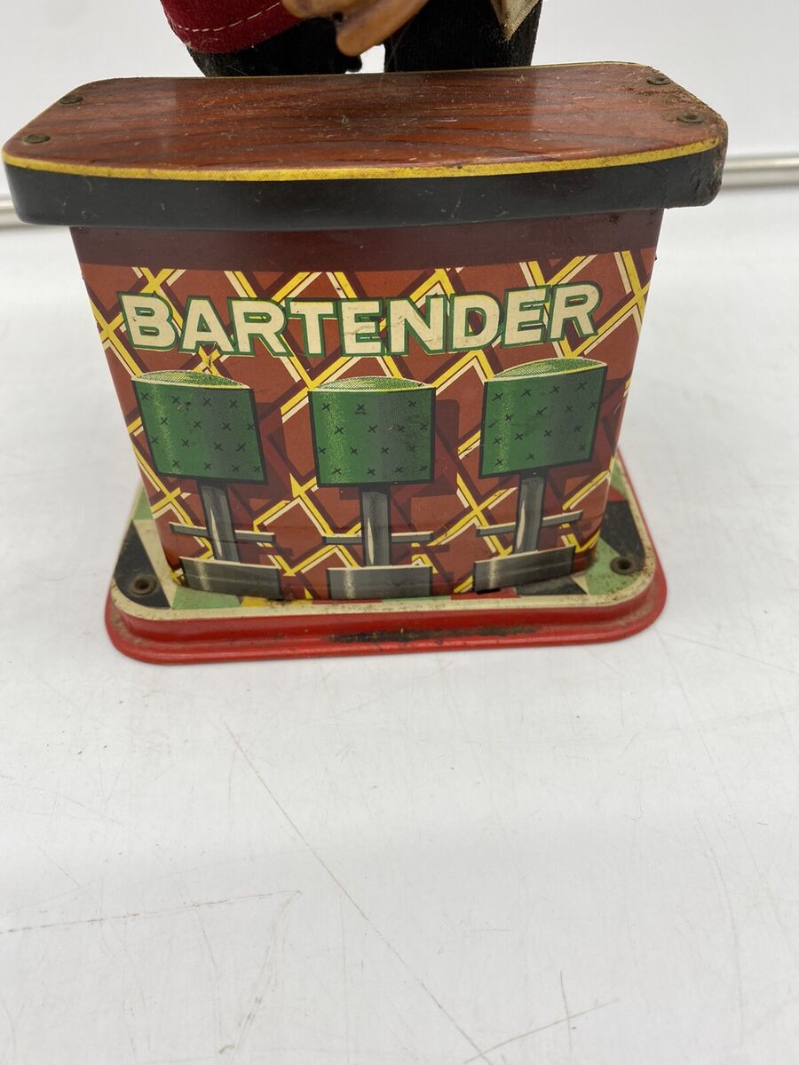 Vintage Smoking Bartender Tin Rosko Toys Battery Operated Vintage Smoking Bartender Tin Rosko Toys Battery Operated