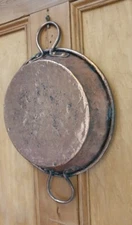 Antique Copper Pan Flat Double Handled With Rolled Rim Beautiful Patina!