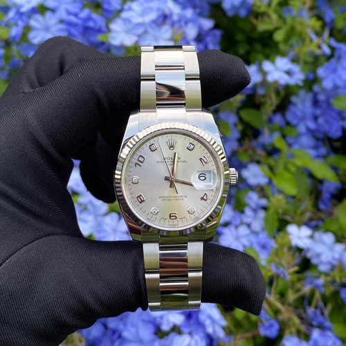 Rolex 115234 Date Silver Diamond Dial 