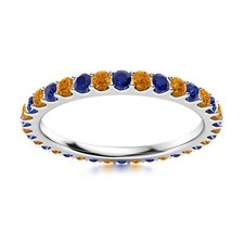 Full Eternity Round Natural Citrine & Blue Sapphire 925 Sterling Silver Ring