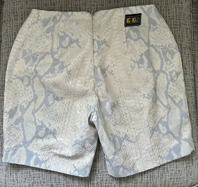 GCDS - White & Light Blue Snakeskin Embossed Faux Leather Shorts Sz S